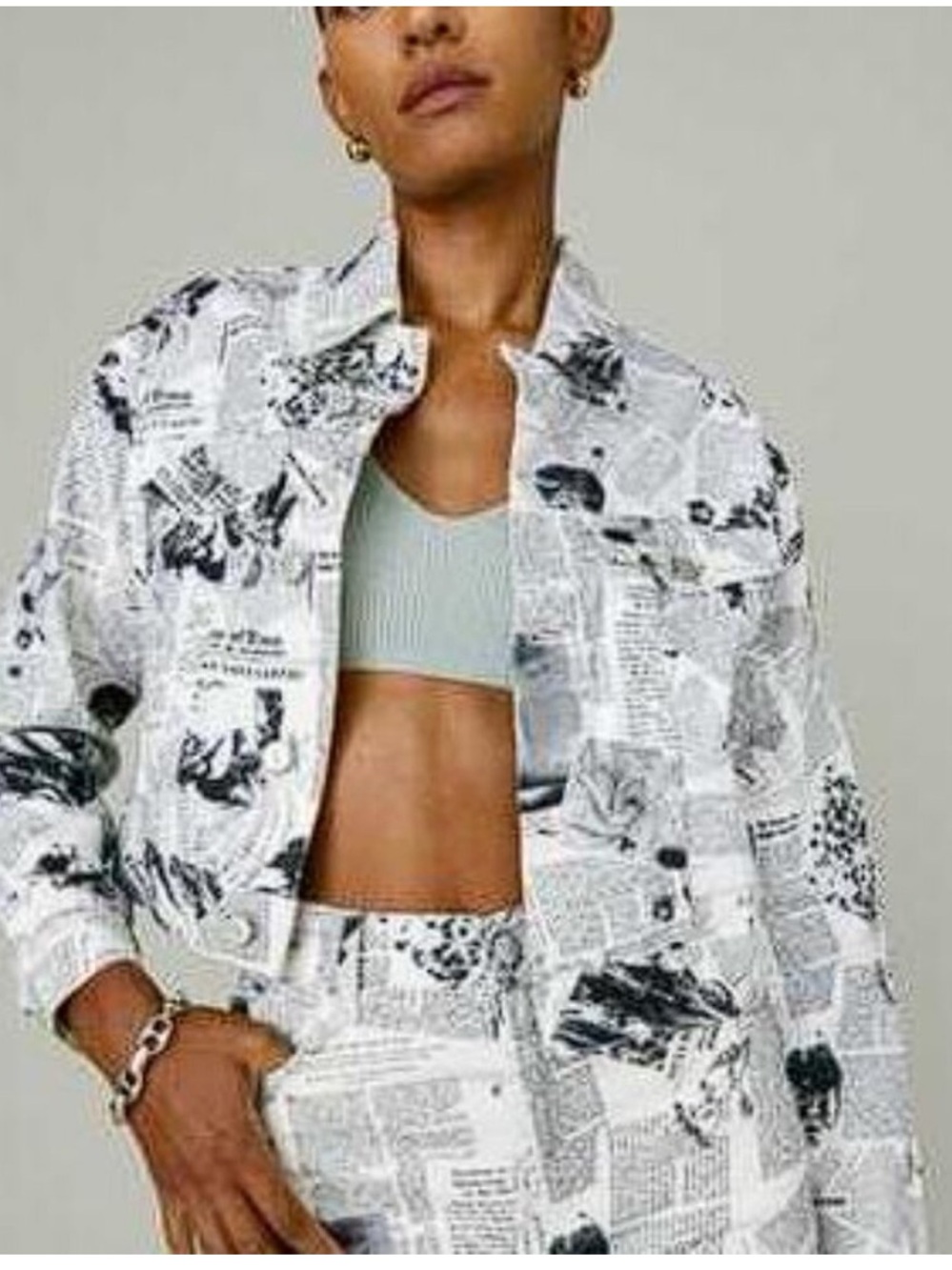 REFORMATION Women's Cora Shrunken Denim Jacket Size M In Climate Newsprint